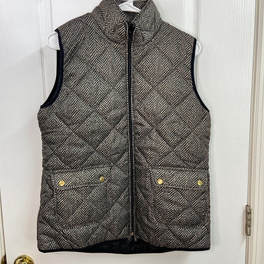 Baku black striped geometric pocket full zip quilted lined winter fashion vest M